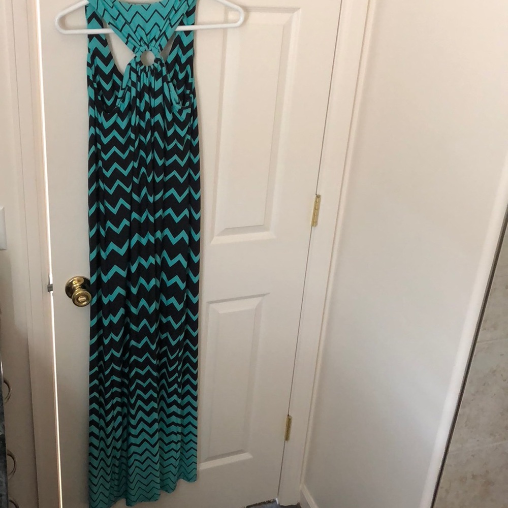 Teal and black chevron long dress